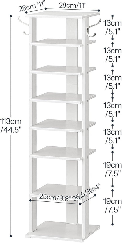 White bookshelf with dimensions indicated on a white background