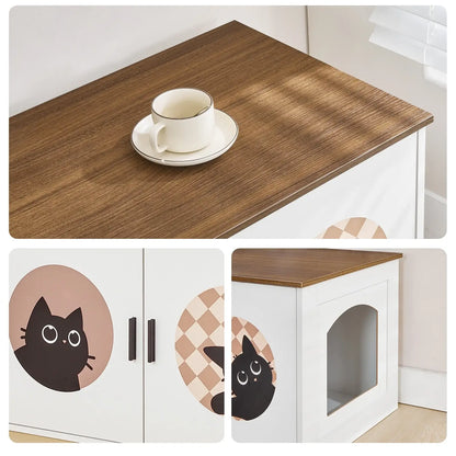 HOOBRO Cat Litter Box Enclosure with Cute Cat Pattern & Arched Entrance
