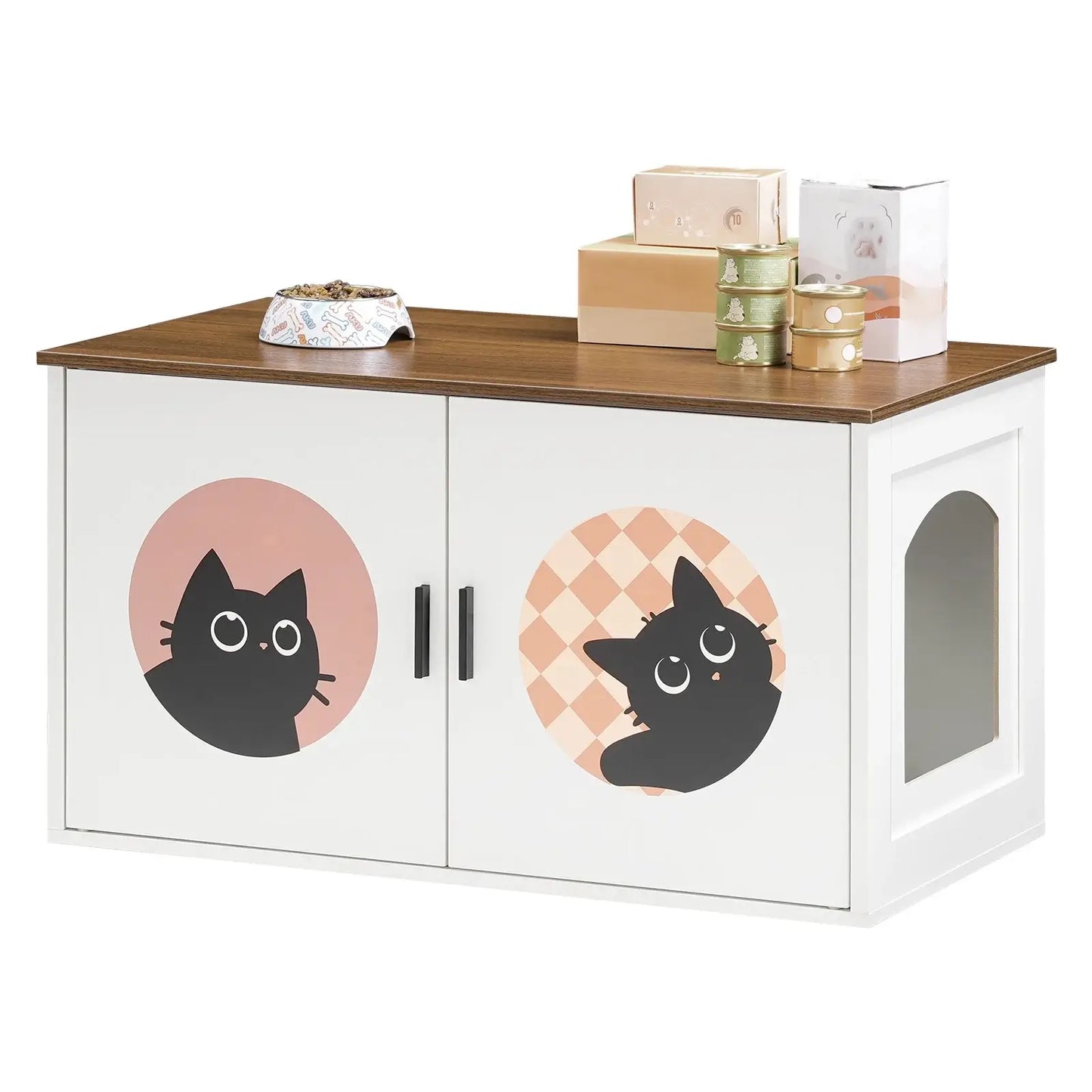 HOOBRO Cat Litter Box Enclosure with Cute Cat Pattern & Arched Entrance