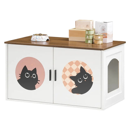 HOOBRO Cat Litter Box Enclosure with Cute Cat Pattern & Arched Entrance
