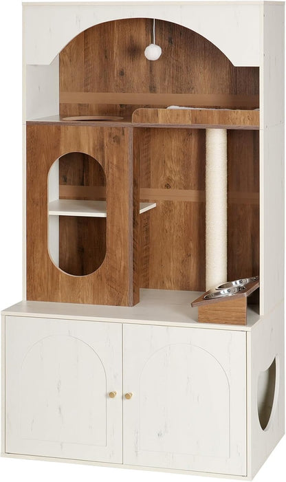 Wooden and white pet playhouse with arches and shelves