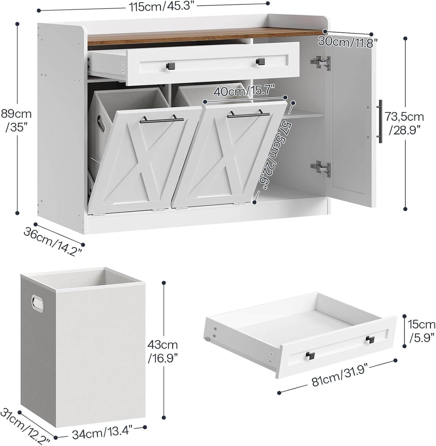 HOOBRO 24 Gallon Double Tilt Out Laundry Hamper Cabinet