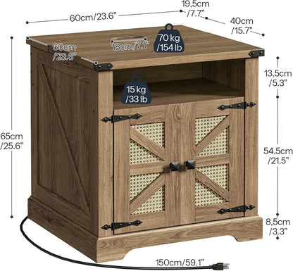 Wooden cabinet with dimensions and weight indicators on a white background