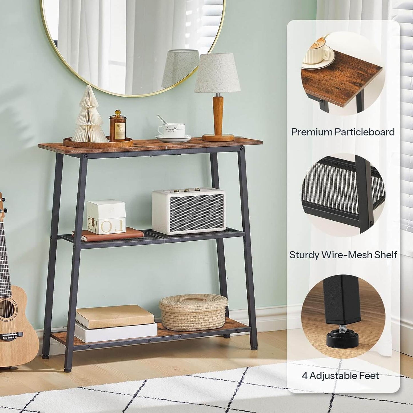 HOOBRO 30 inch 3-Tier Narrow Console Table with Storage Shelves