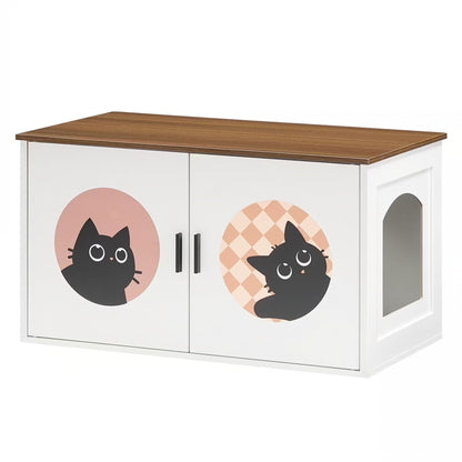 HOOBRO Cat Litter Box Enclosure with Cute Cat Pattern & Arched Entrance