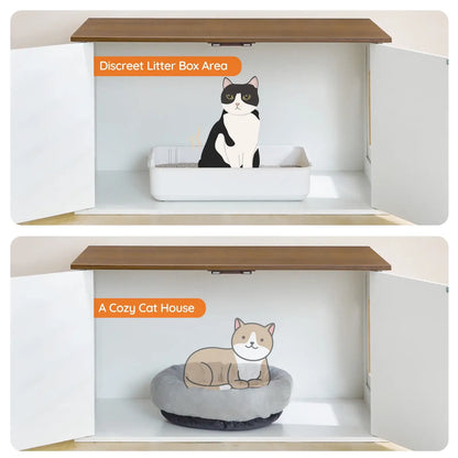 HOOBRO Cat Litter Box Enclosure with Cute Cat Pattern & Arched Entrance