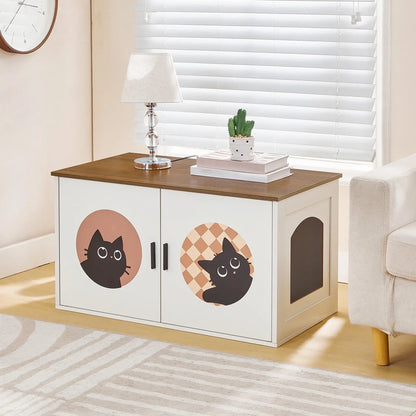 HOOBRO Cat Litter Box Enclosure with Cute Cat Pattern & Arched Entrance
