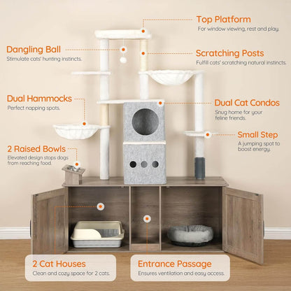 HOOBRO Cat Tree with 47.2-inch Dual Litter Box Enclosure