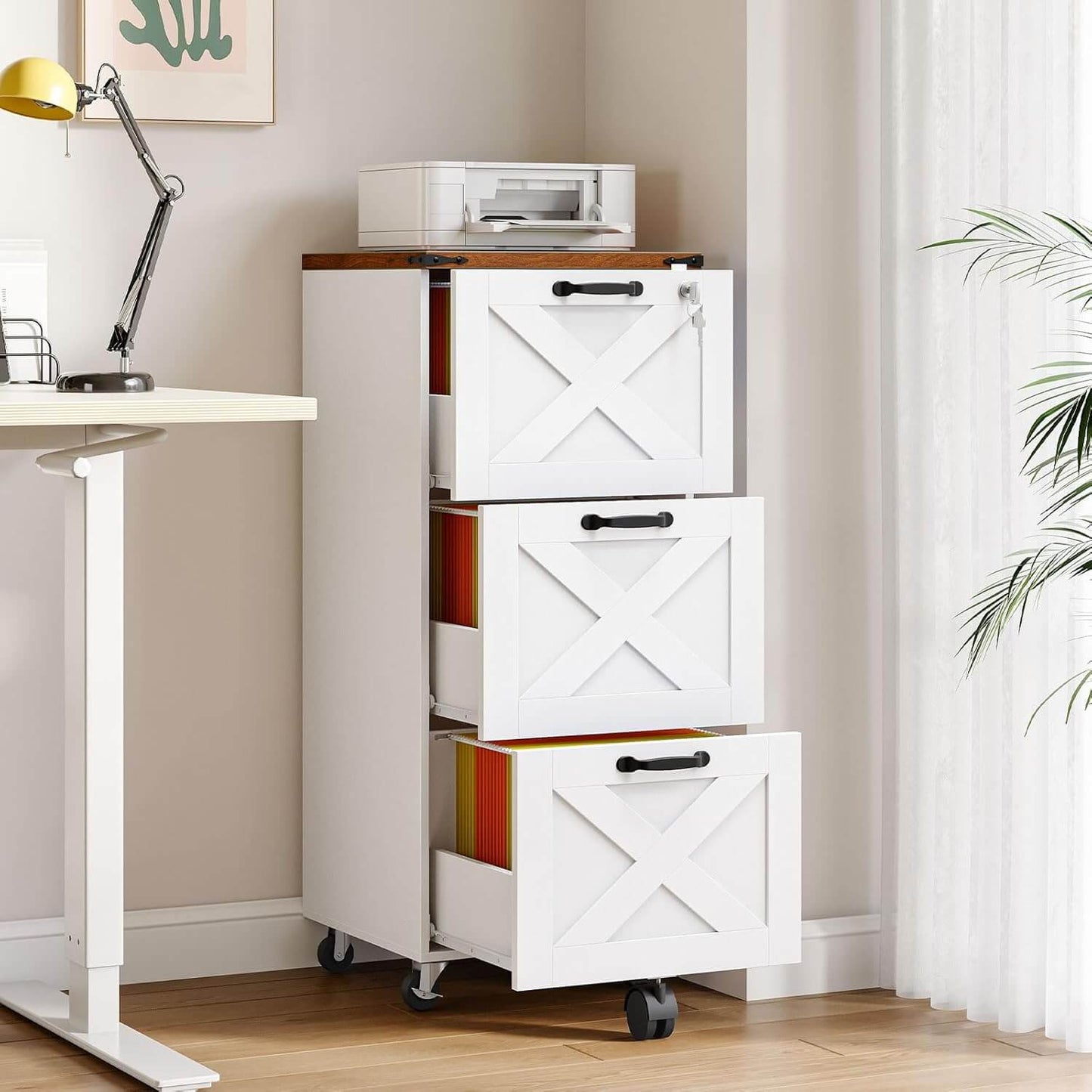 HOOBRO Wooden 3-Drawer Farmhouse File Cabinet for A4 and Letter Size