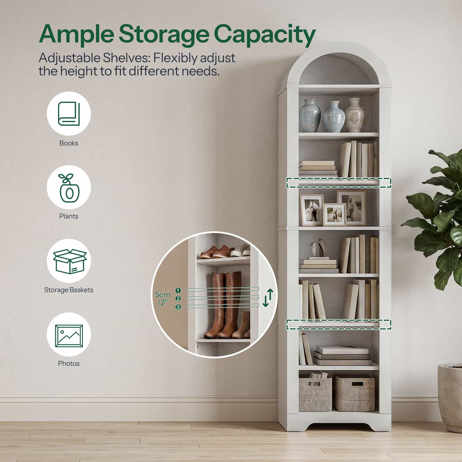 Close-up view highlighting the elegant arched top design and seamless wood panel edges.