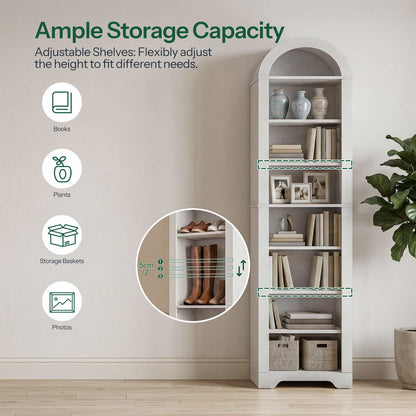Close-up view highlighting the elegant arched top design and seamless wood panel edges.