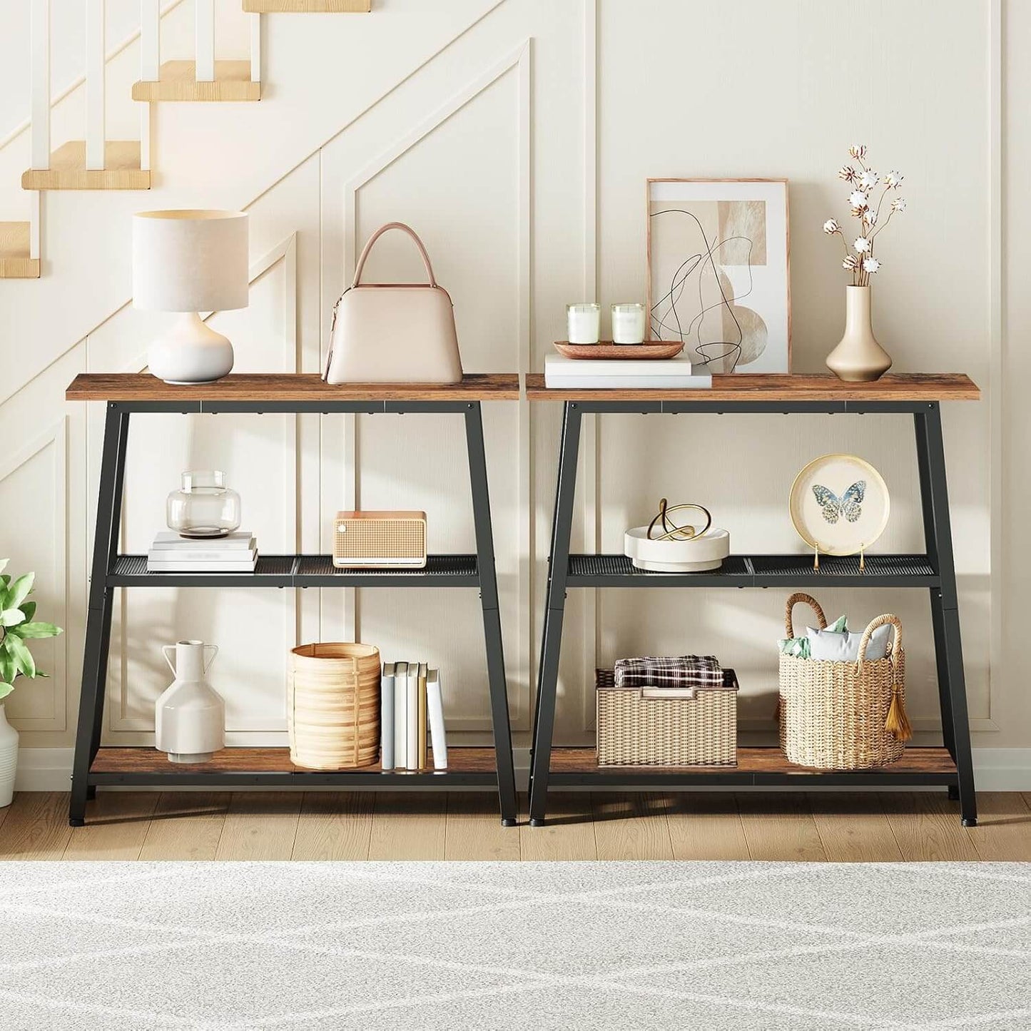 HOOBRO 30 inch 3-Tier Narrow Console Table with Storage Shelves