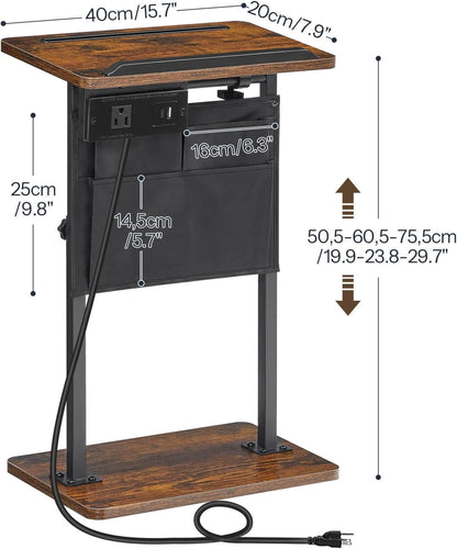 HOOBRO Side Table, Narrow End Table with Charging Station, Height Adjustable Side Table
