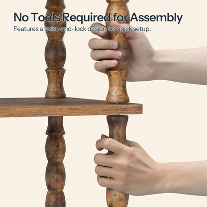 Close-up showing hands easily twisting and assembling the elegant fluted turned column legs without using any tools.