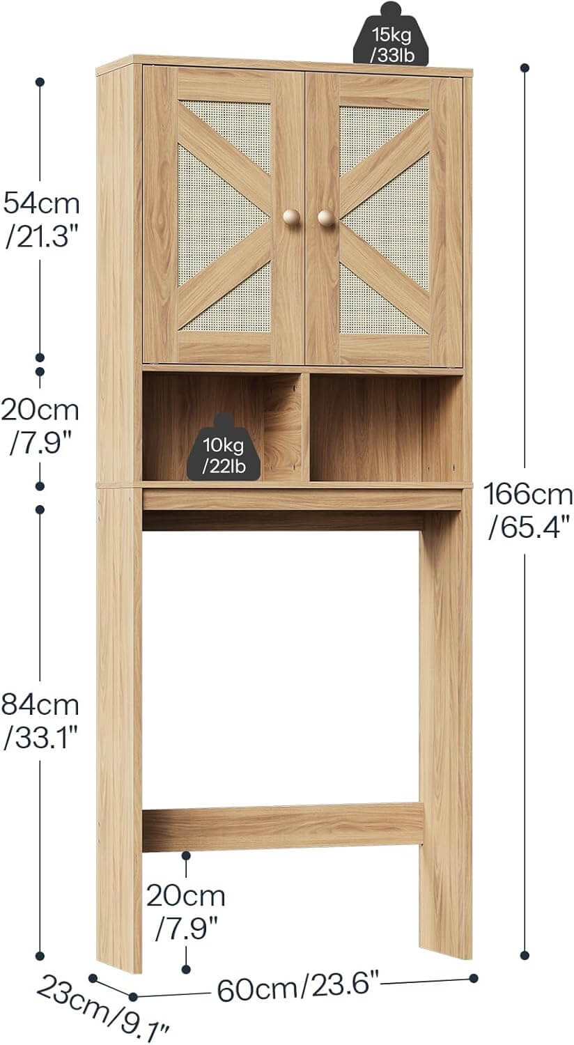HOOBRO Over The Toilet Storage Cabinet with Rattan-Style Doors