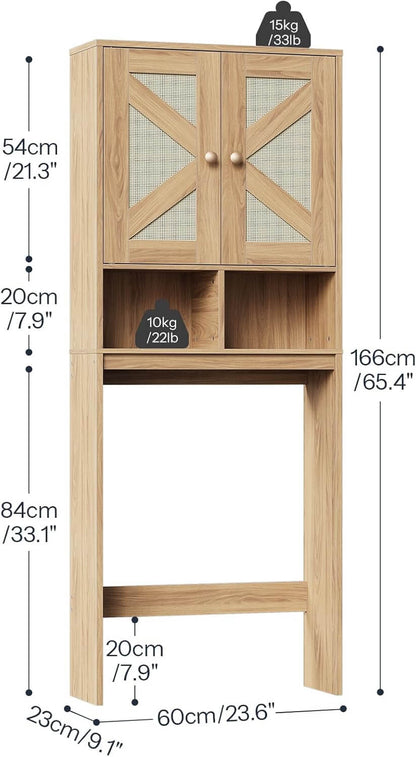 HOOBRO Over The Toilet Storage Cabinet with Rattan-Style Doors
