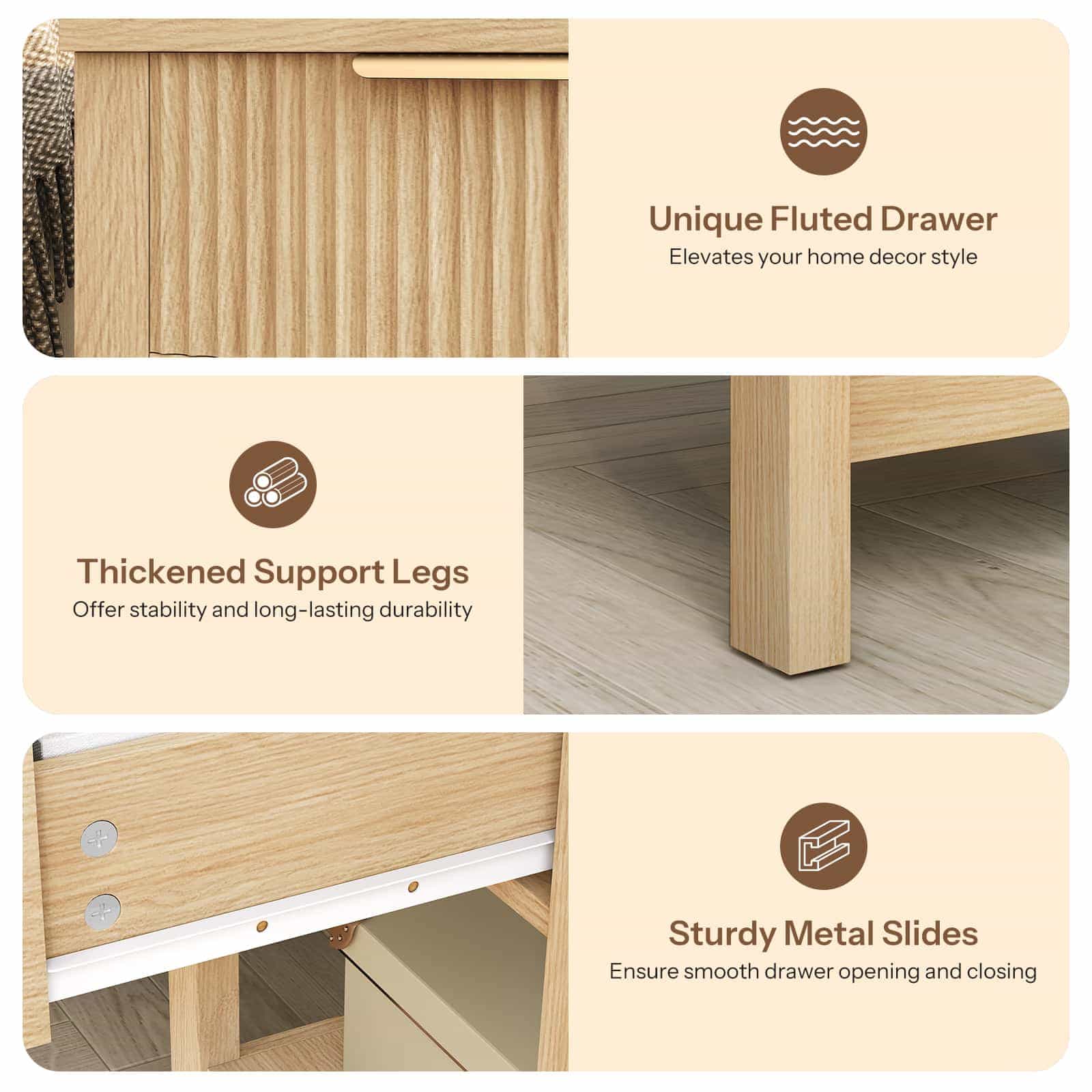 Wooden drawer with features highlighted on a white background