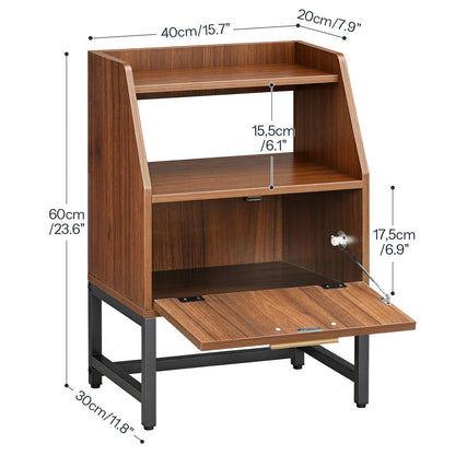 Detailed size dimensions and storage compartment height chart for the rattan accent nightstand.