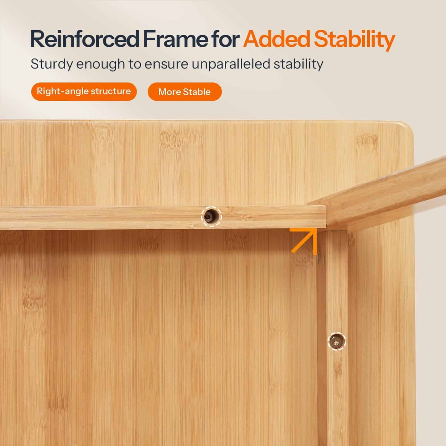 Technical detail shot demonstrating the reinforced inner metal hardware frame structure for added tabletop stability.