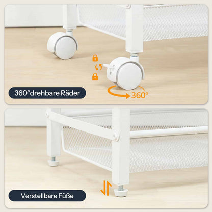 Detail view showing the option to install either 360-degree rolling caster wheels or non-slip leveling feet on the bottom frame.