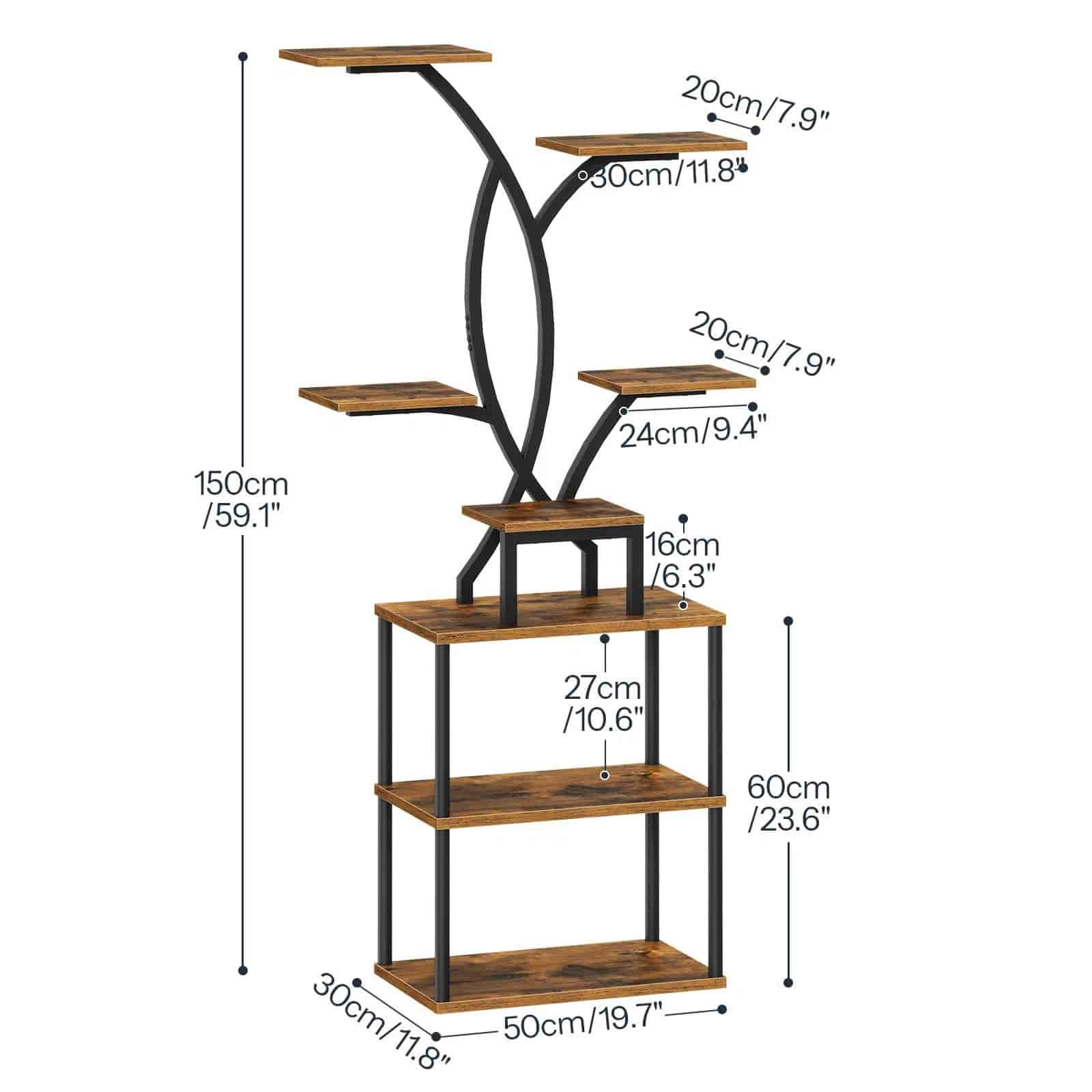 Shelving unit with dimensions labeled on a white background