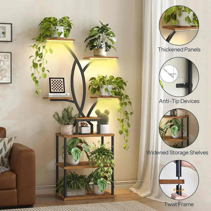 Room divider with plants and shelves in a living room setting