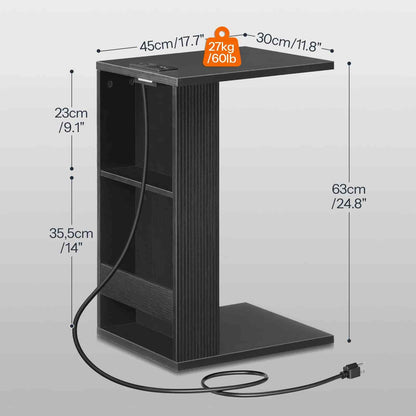 Black adjustable desk with measurements and weight information on a gray background