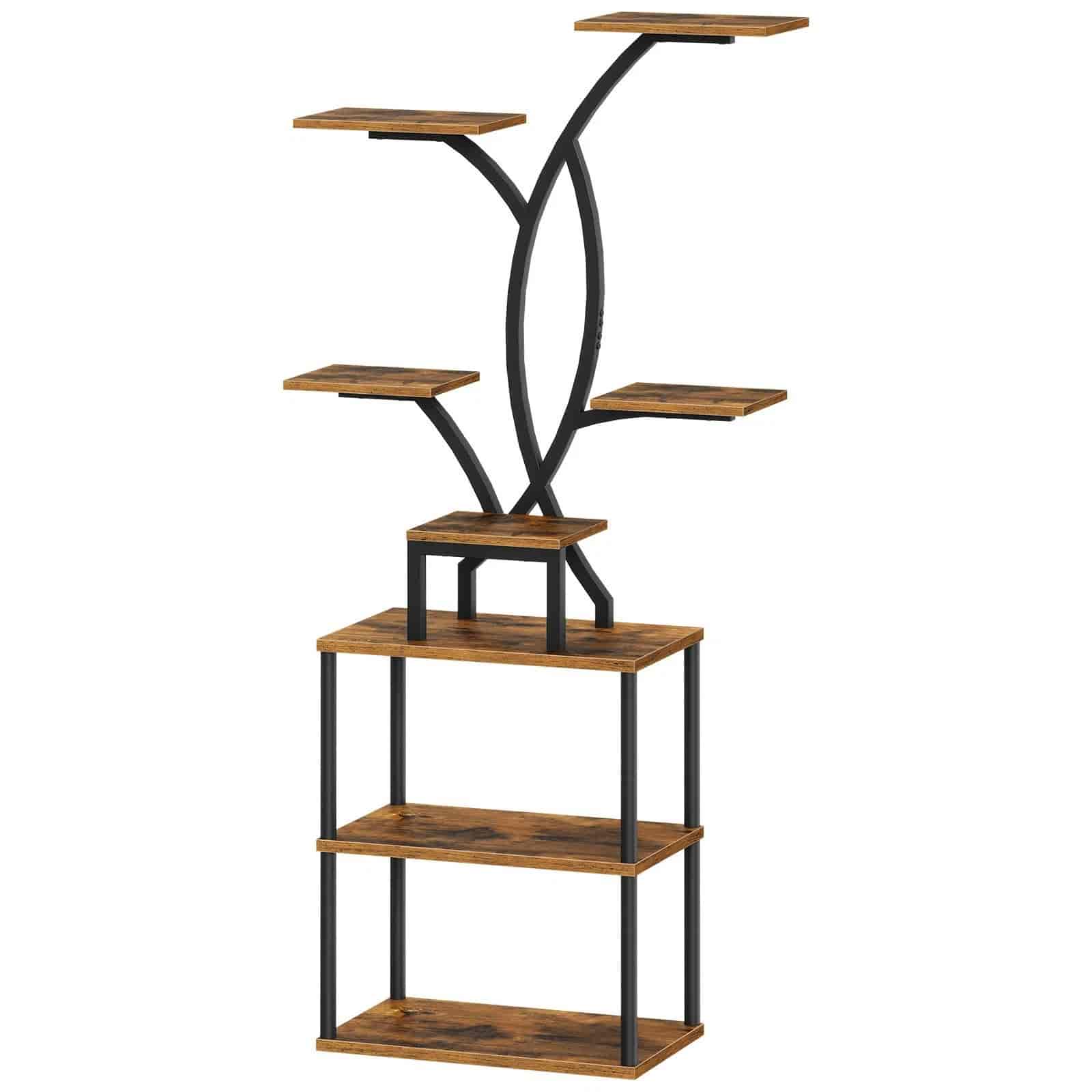 Wooden shelf with metal legs on a white background