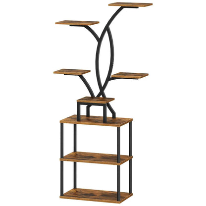 Wooden shelf with metal legs on a white background