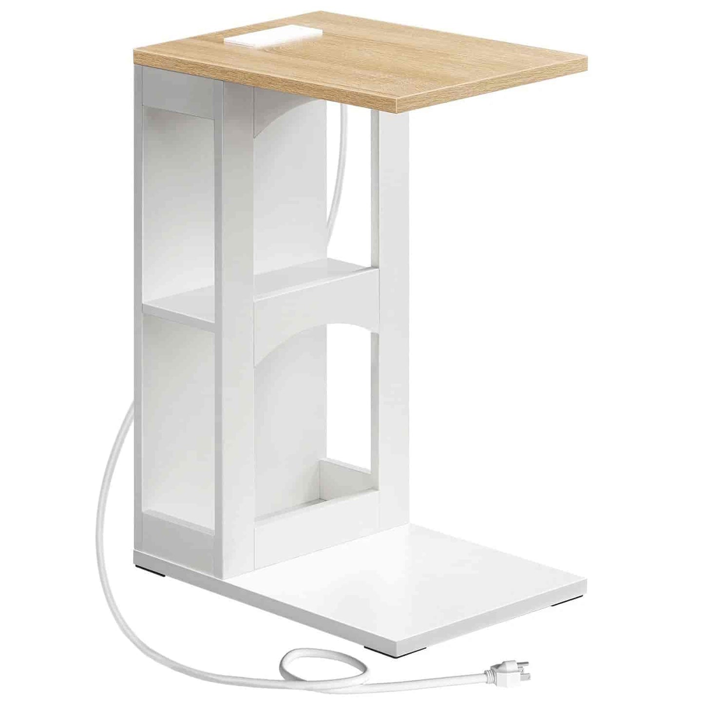 Small wooden desk with white base on a white background