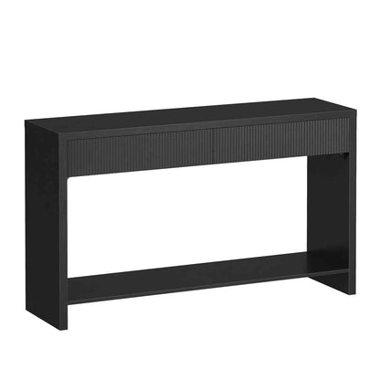 Black console table on a white background