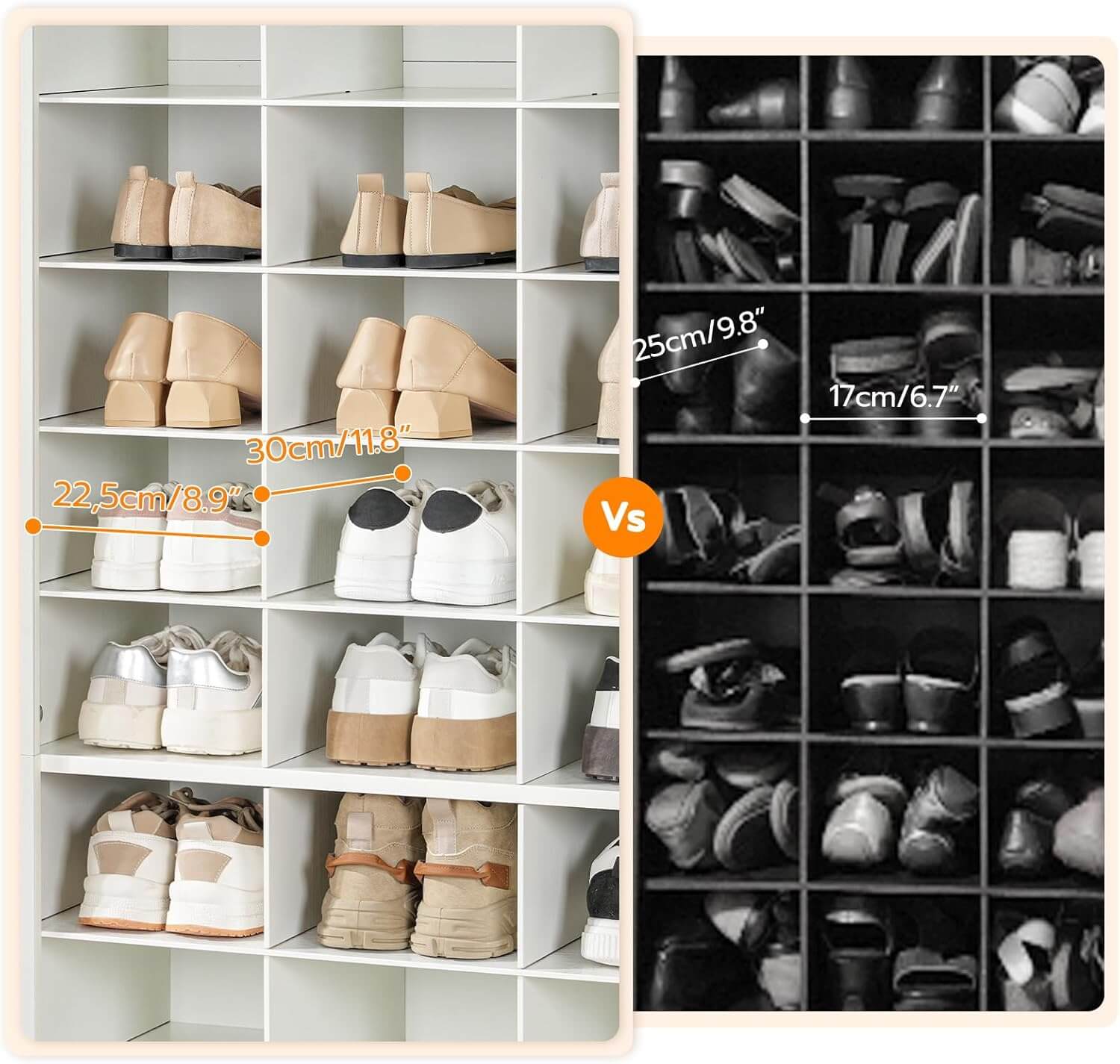 9-tier shoe cubby cabinet available in both minimalist white and classic black color variants.