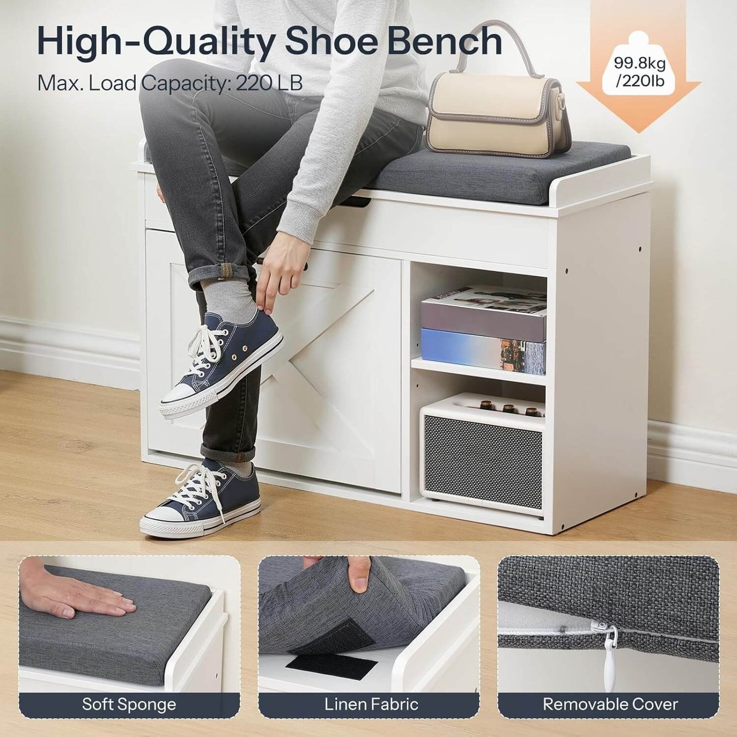 HOOBRO 31.5-inch L Shoe Storage Bench with Flip Drawer