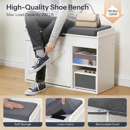 HOOBRO 31.5-inch L Shoe Storage Bench with Flip Drawer
