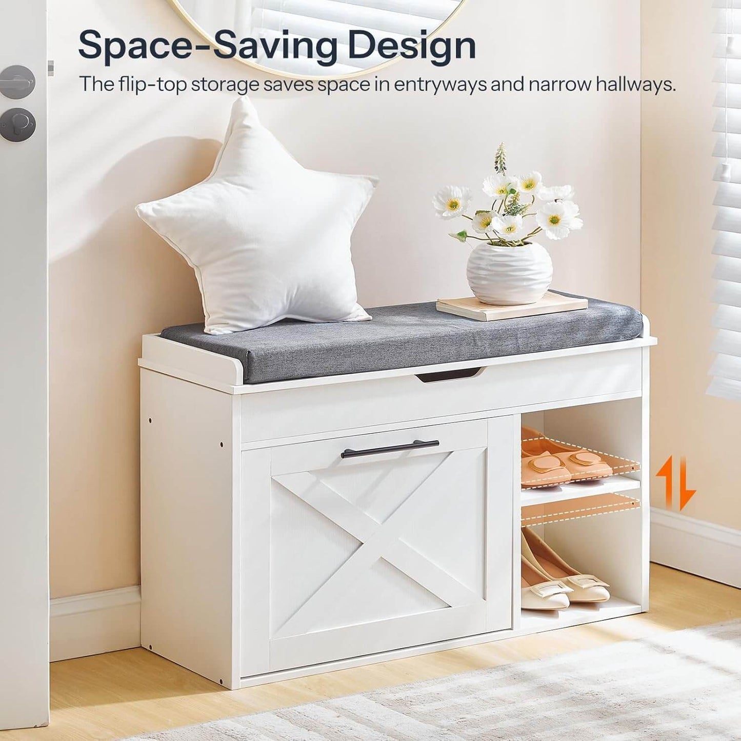 HOOBRO 31.5-inch L Shoe Storage Bench with Flip Drawer