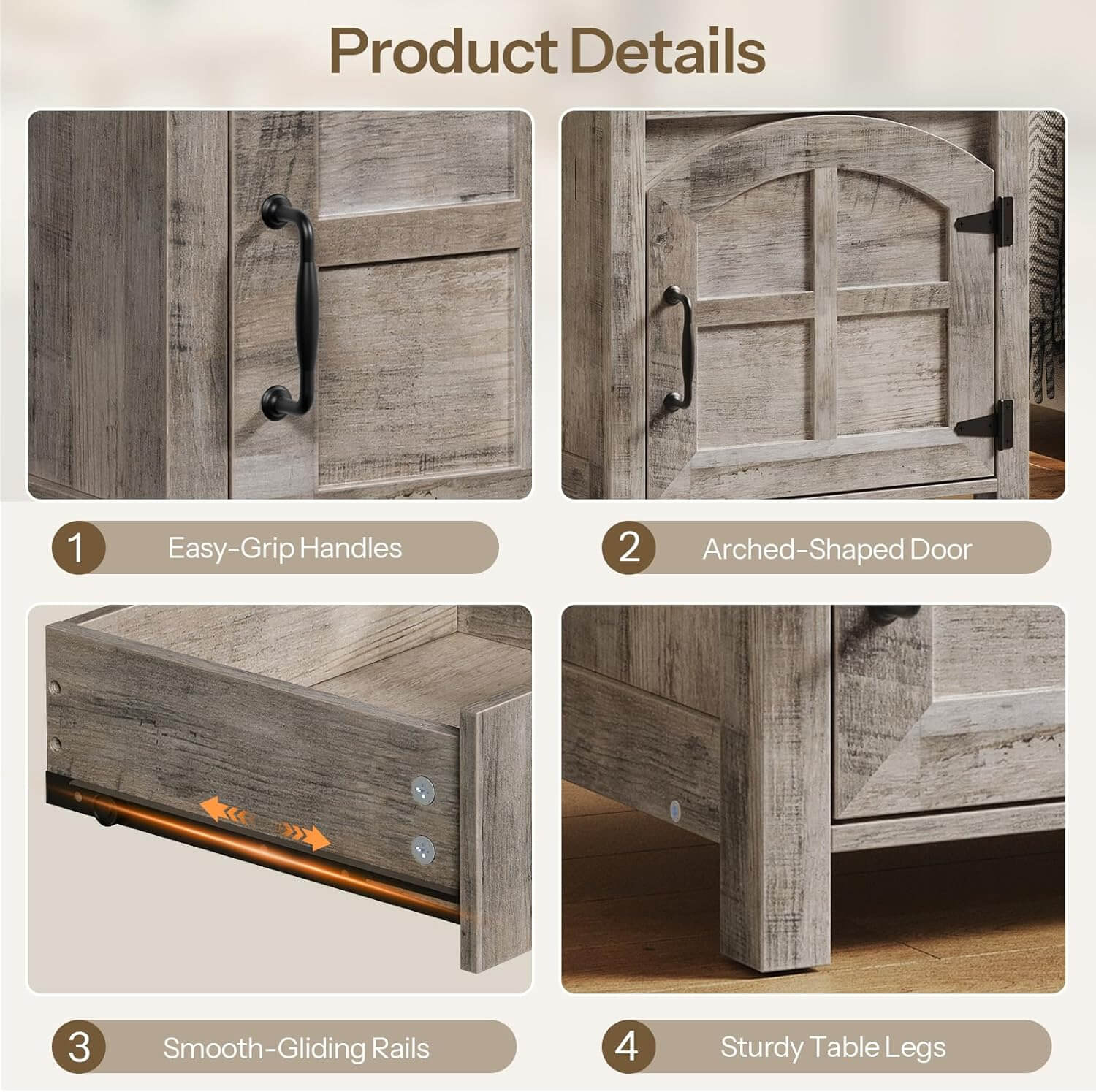 Wooden furniture with features highlighted on a beige background