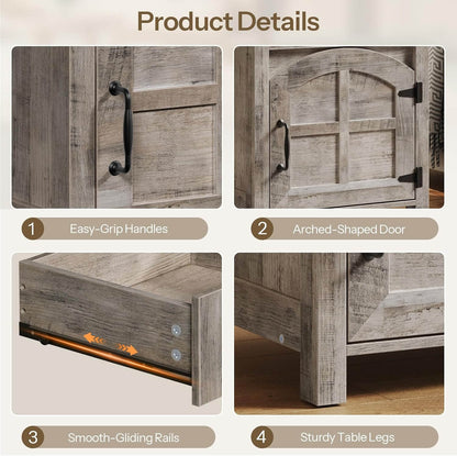 Wooden furniture with features highlighted on a beige background