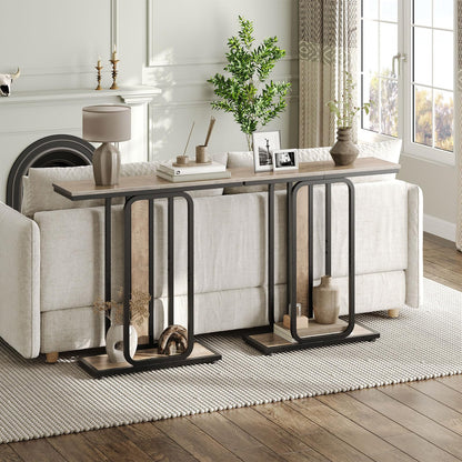 Two pieces of HOOBRO skinny behind couch tables arranged side by side in a living room sofa back zone.