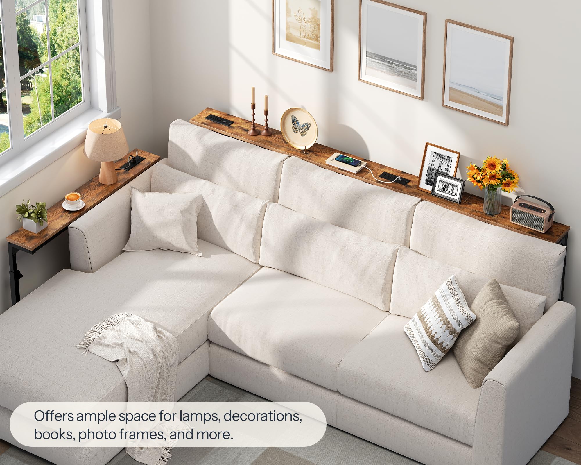 Skinny behind sofa table maximizing tight gaps in small apartments or living rooms