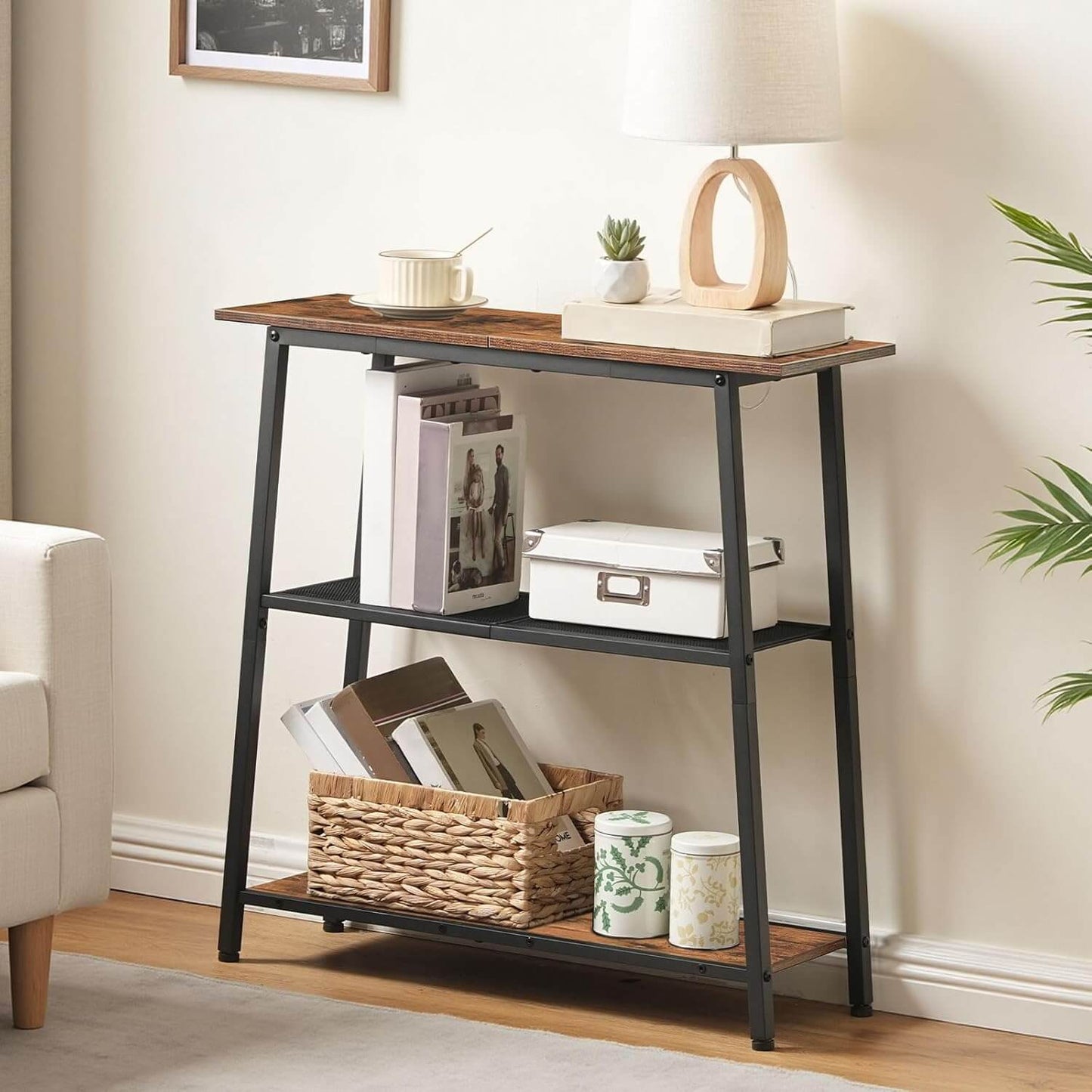 HOOBRO 30 inch 3-Tier Narrow Console Table with Storage Shelves