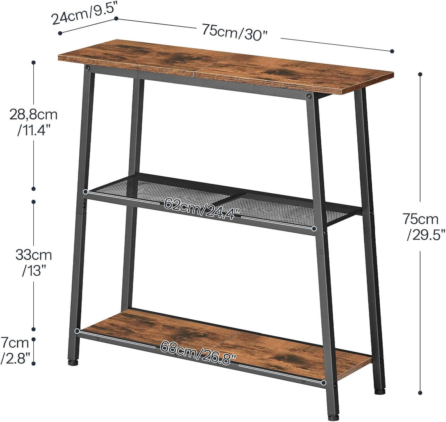 HOOBRO 30 inch 3-Tier Narrow Console Table with Storage Shelves