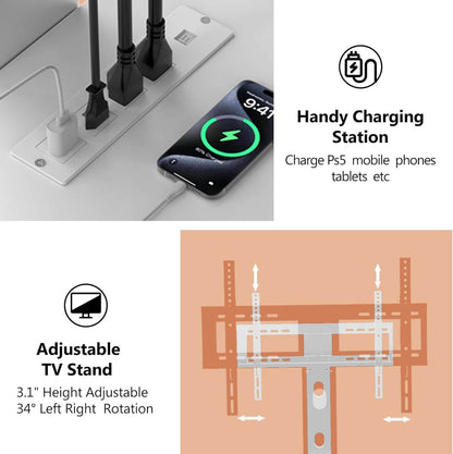 Charging station with smartphone and TV stand illustration on a white background