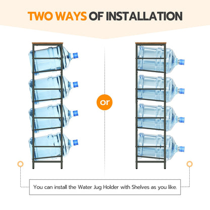 Diagram showing two ways of installation with water bottles tilted upward or downward at 45 degrees.