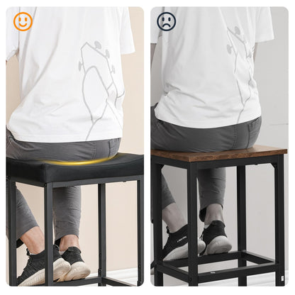 Two-panel graphic comparing a soft upholstered cushion seat to a hard uncomfortable wooden stool seat.
