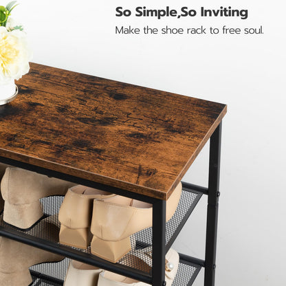 Vintage wood-look surface finish of the 6-tier large industrial shoe shelf