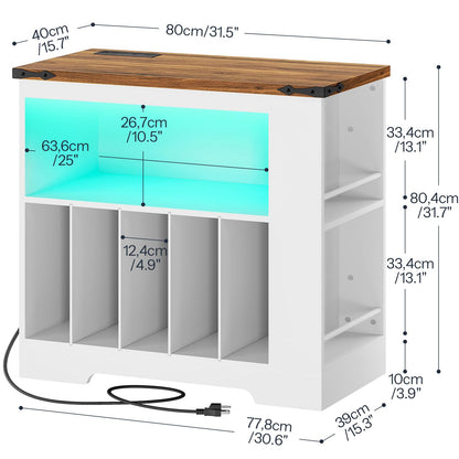 Product dimensions and detailed size specifications chart of HOOBRO vinyl album storage table.