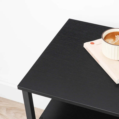 Close-up of the waterproof matte black finish and rounded corner safety design on the end table.