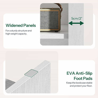 Product detail shots showing the thickened widened panels and EVA anti-slip foot pads to protect floors.